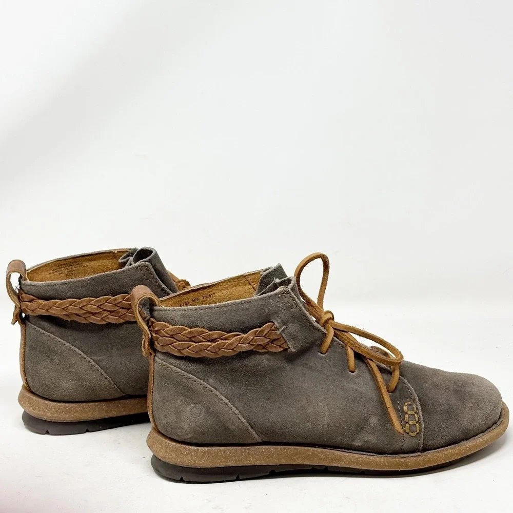 Born Mens Gray Suede Braided Leather Chukka Desert Boots Size 8/39